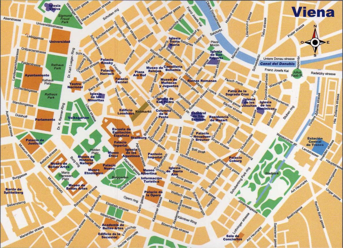 Kart over gaten sentrum av Wien