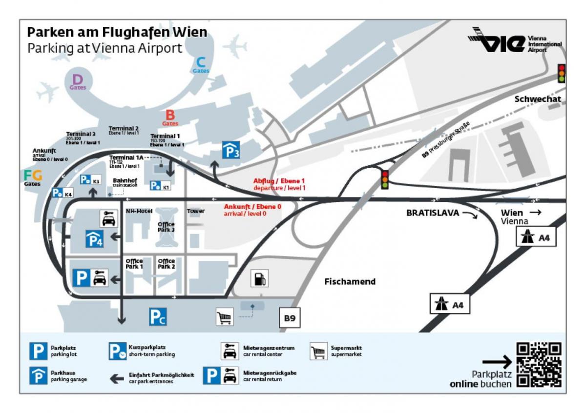 Kart over Wien flyplass parkering