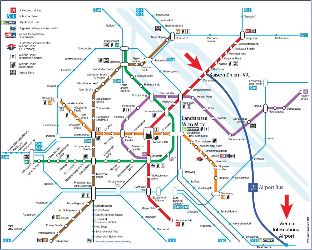 Kart over Wien mitte station
